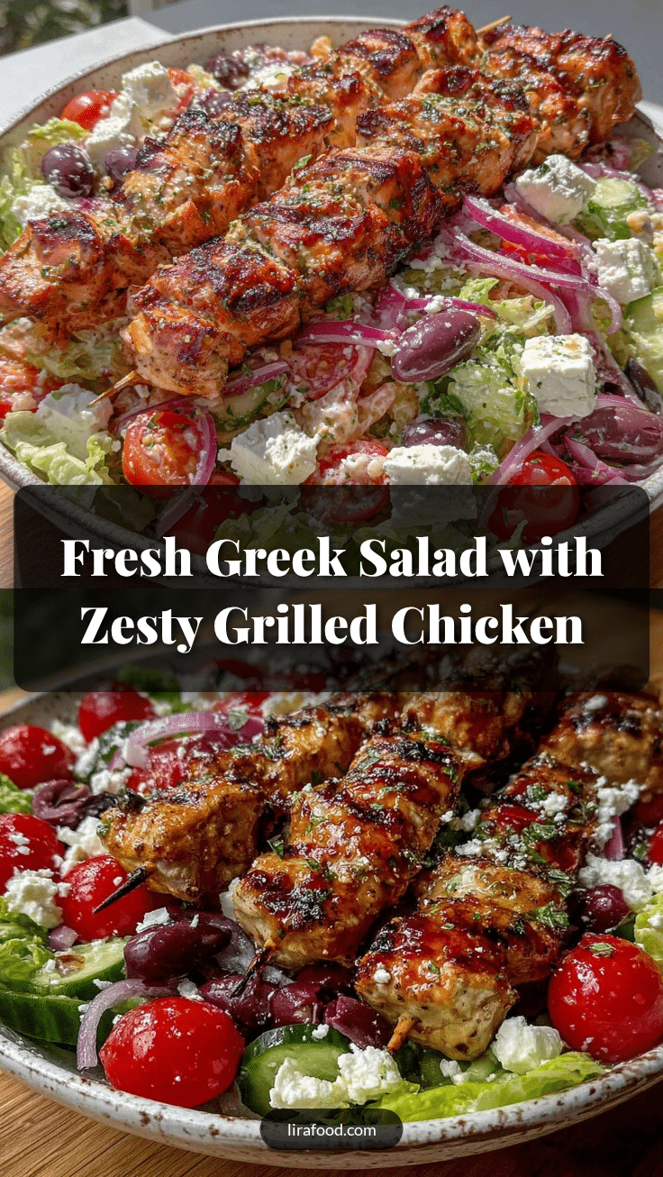healthy greek salad with grilled chicken skewers recipe