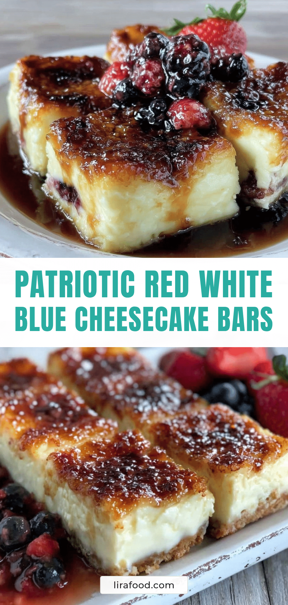 red white and blue crème brûlée cheesecake bars recipe