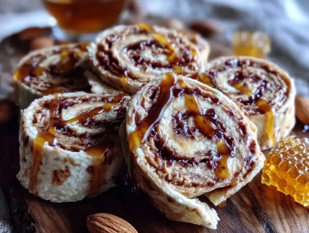 brown butter honey almond butter pinwheel wraps - featured image