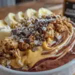 chocolate peanut butter protein smoothie bowl - featured image