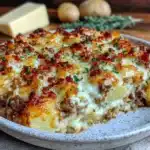 cozy cheesy ground beef and potato casserole - featured image