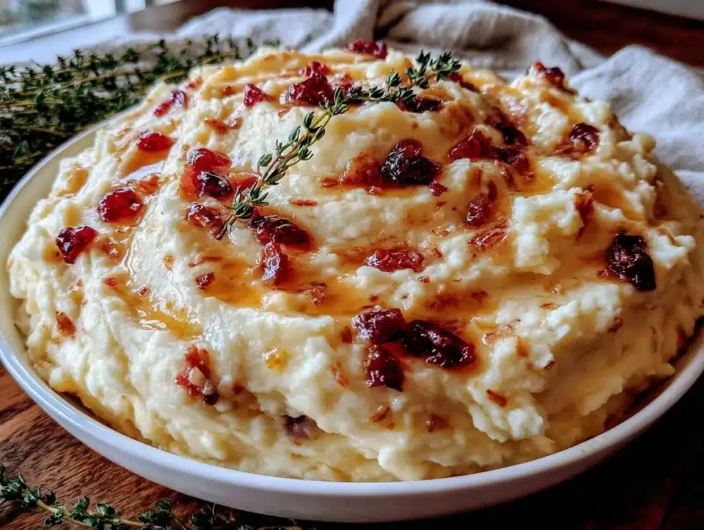 creamy make-ahead roasted garlic mashed potatoes - featured image