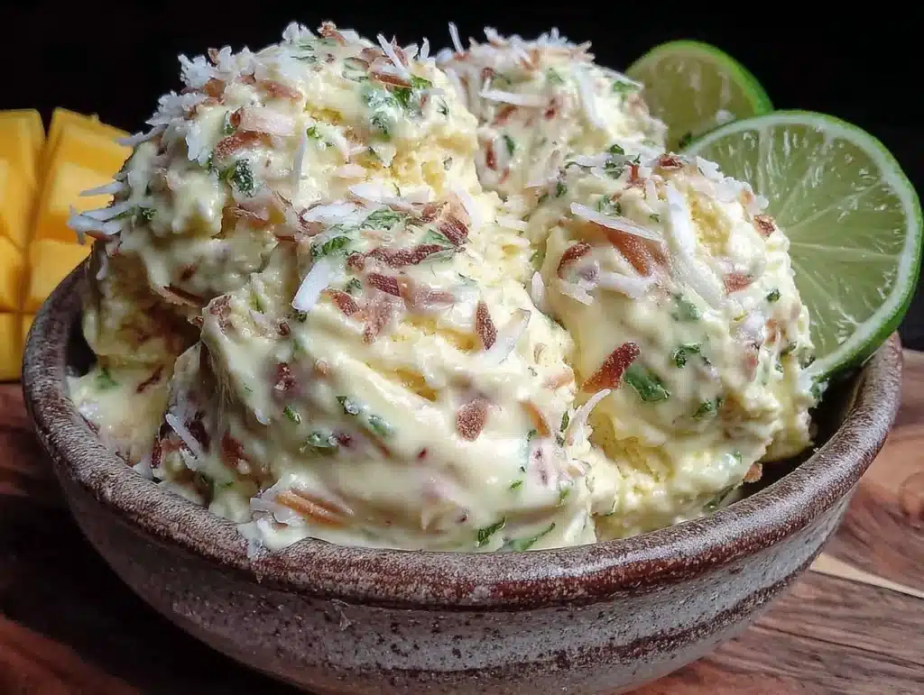 creamy no-churn mango coconut lime ice cream - featured image