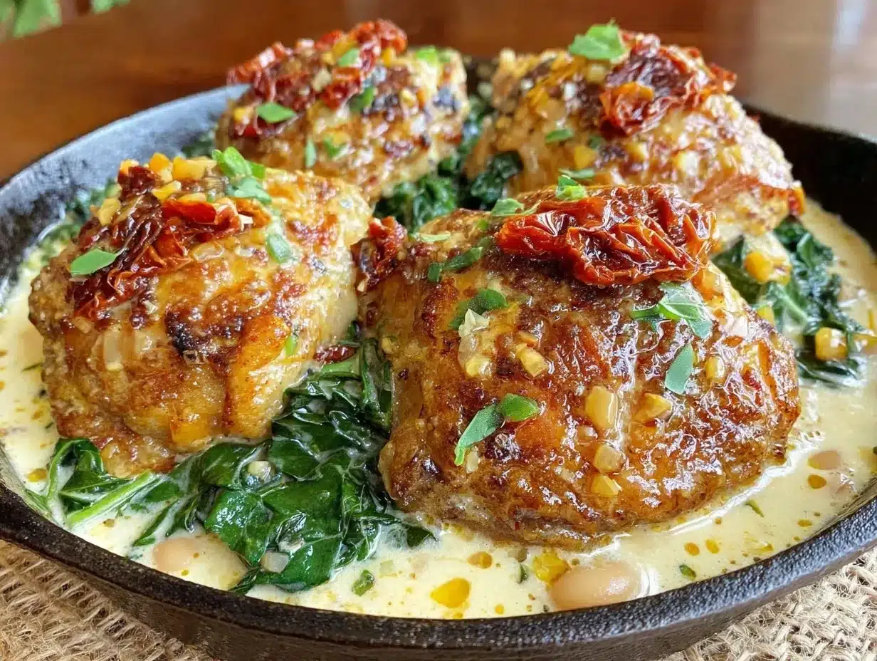 creamy one-pan tuscan white bean and kale chicken thighs preparation steps