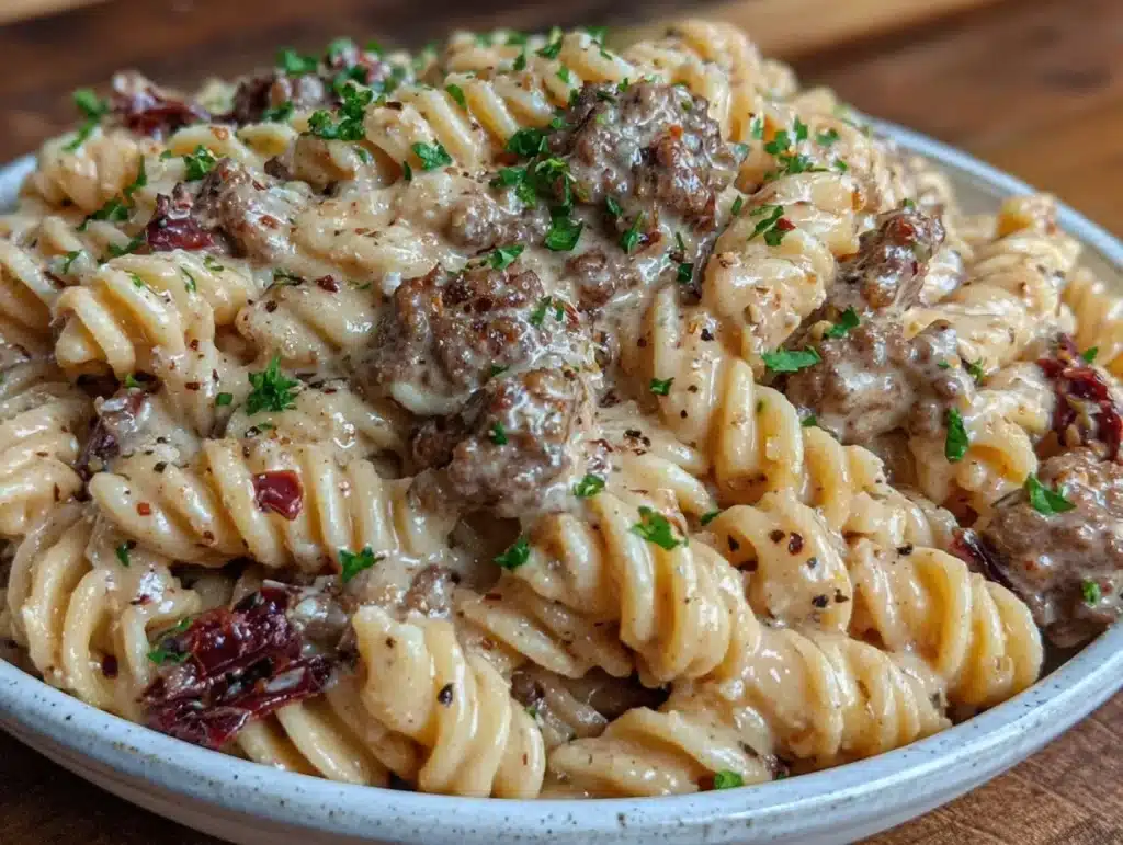 creamy one-pot ground beef pasta - featured image