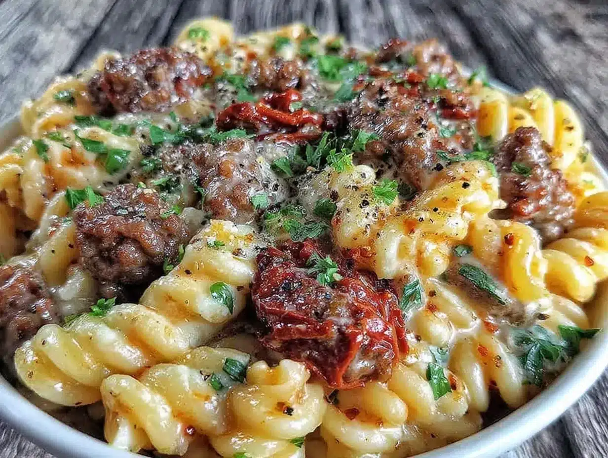 creamy one-pot ground beef pasta preparation steps