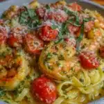 creamy pesto shrimp pasta - featured image