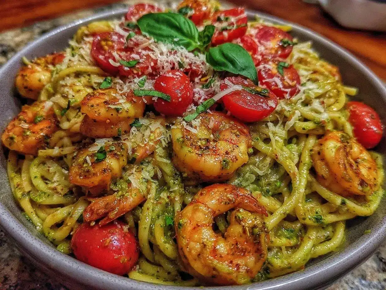 creamy pesto shrimp pasta preparation steps