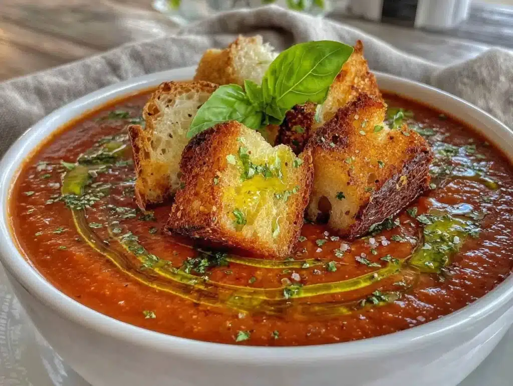 creamy roasted tomato basil bisque - featured image