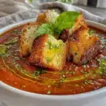 creamy roasted tomato basil bisque - featured image