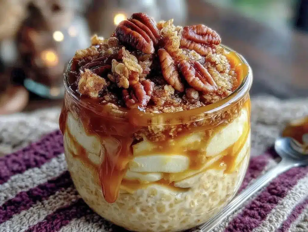 creamy salted caramel apple overnight oats - featured image