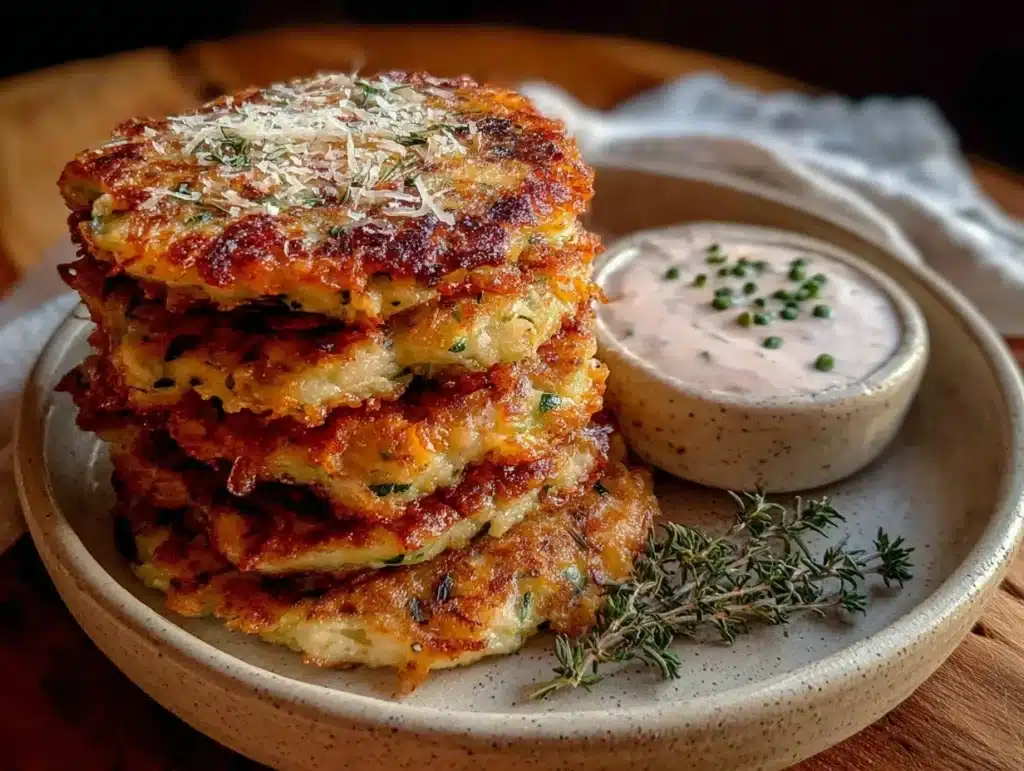 crispy parmesan zucchini fritters - featured image