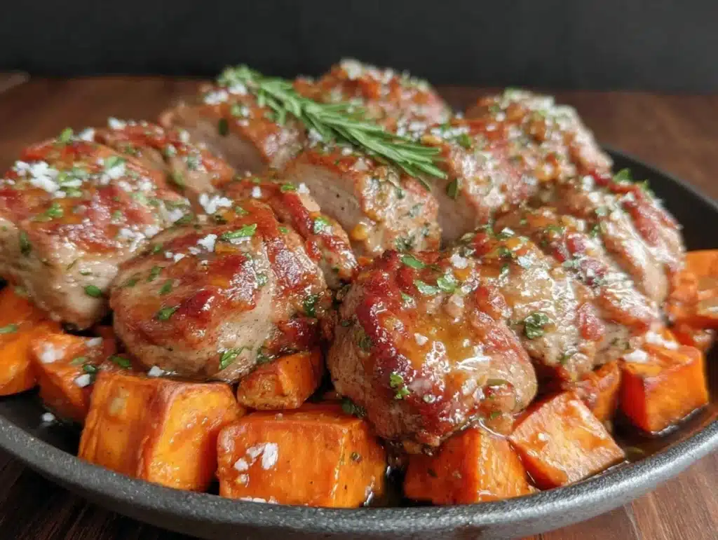 crispy skillet maple dijon pork tenderloin - featured image