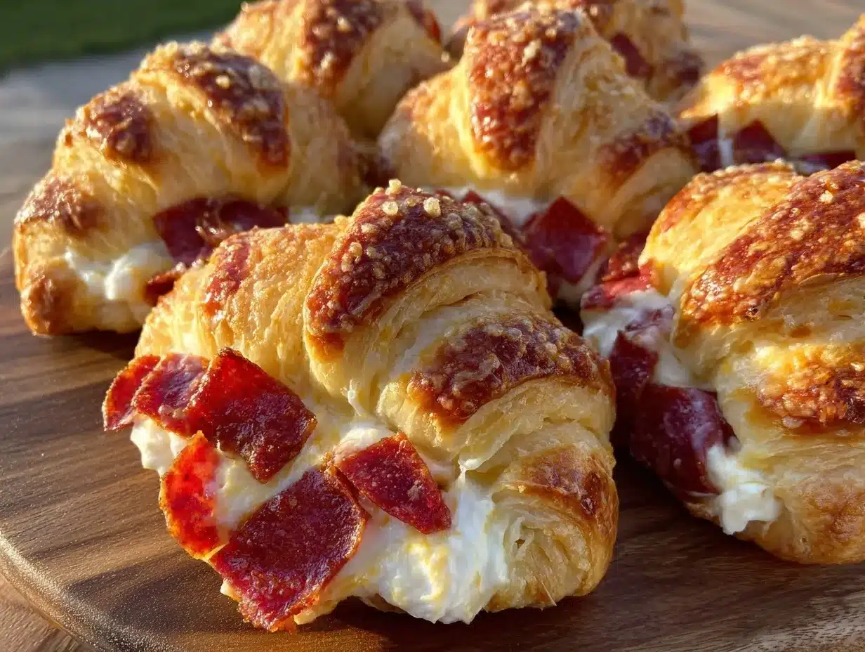 football-shaped pepperoni cream cheese crescent bites preparation steps