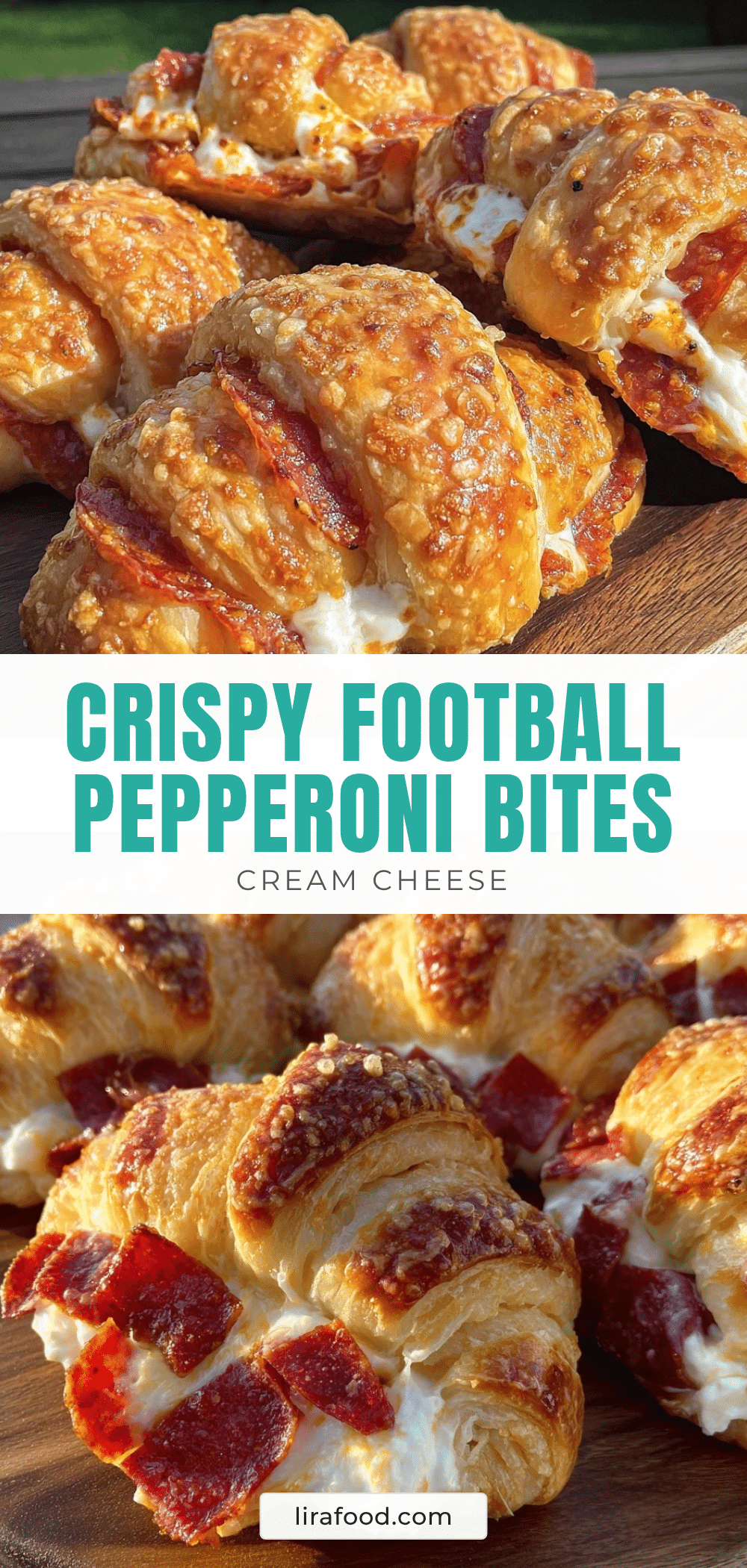 football-shaped pepperoni cream cheese crescent bites recipe