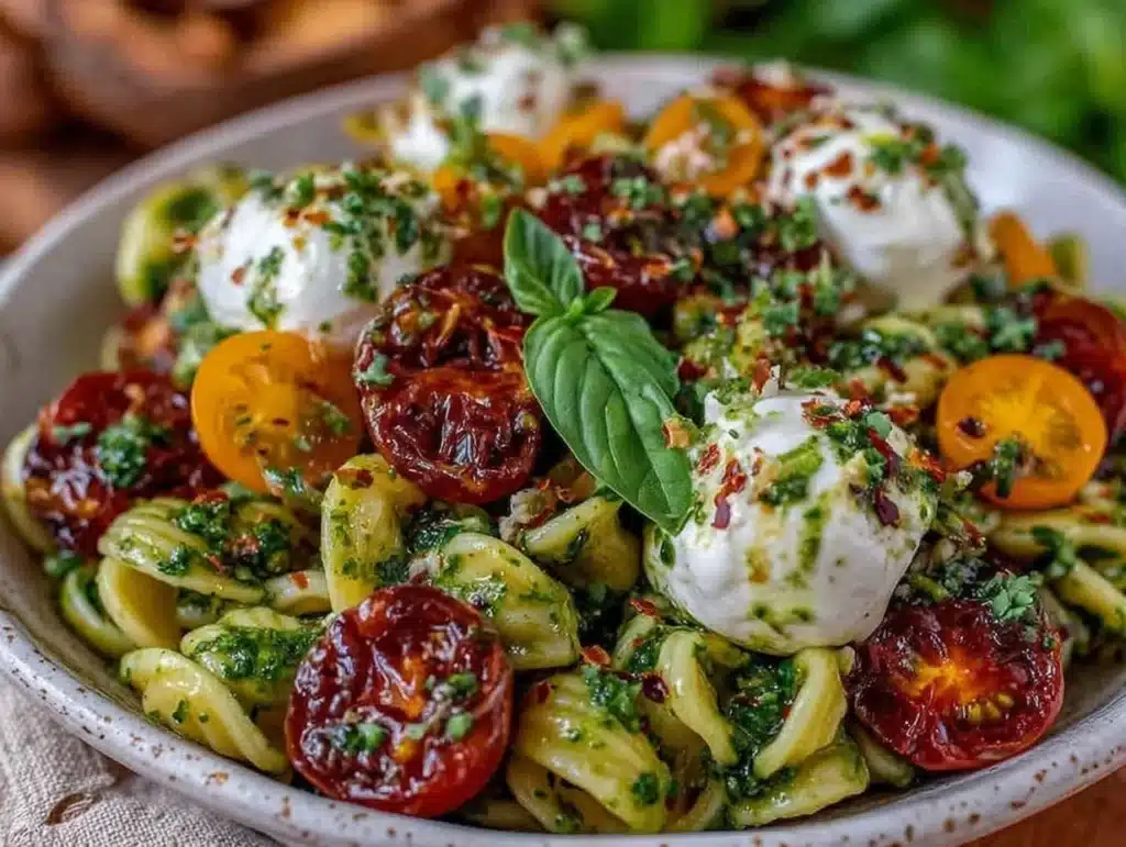 fresh caprese pasta salad - featured image