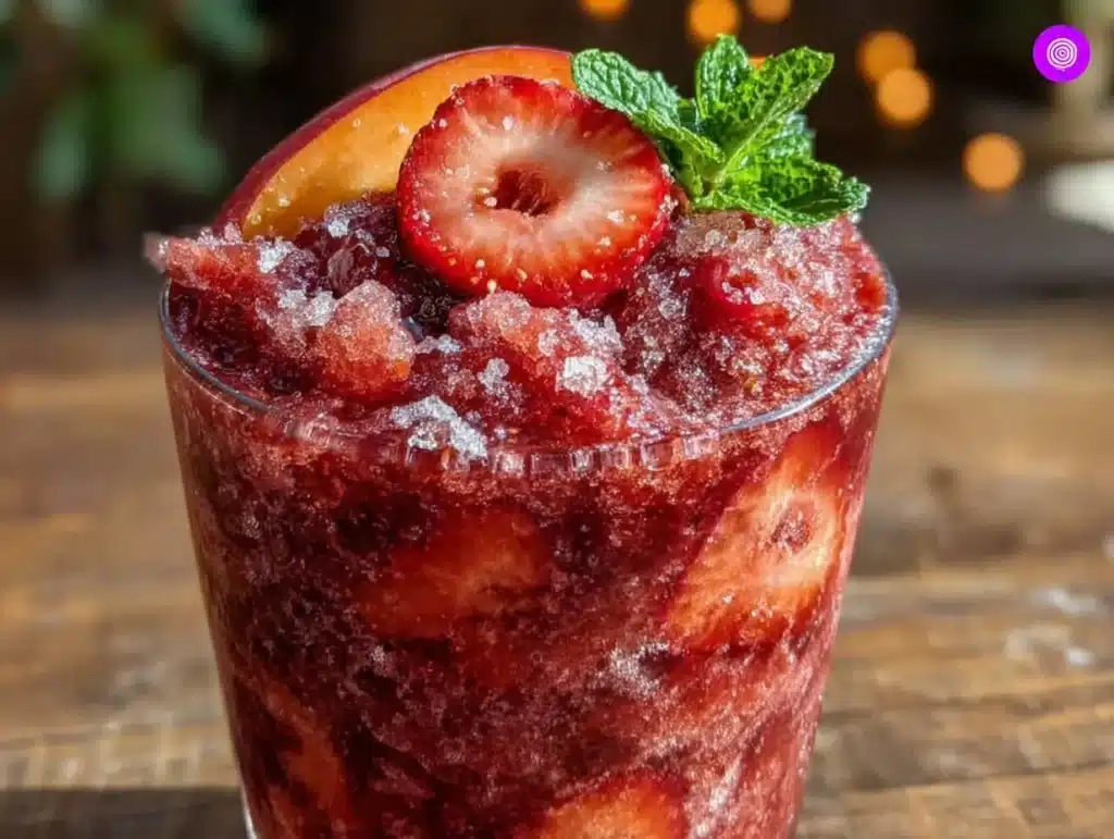 frozen strawberry peach sangria slushie - featured image