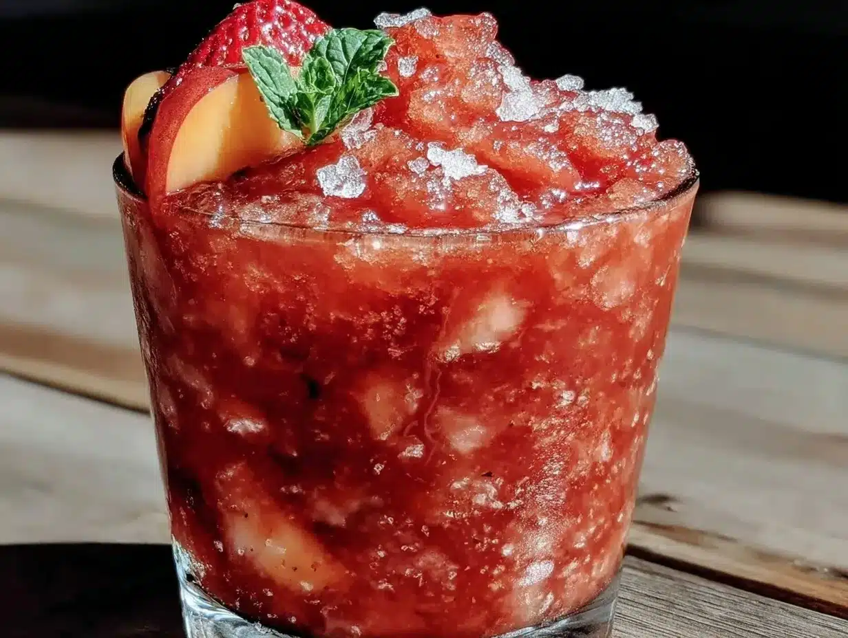 frozen strawberry peach sangria slushie preparation steps