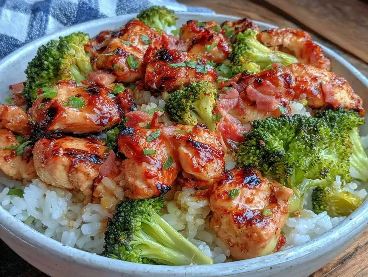 healthy high-protein chicken and broccoli rice bowl preparation steps