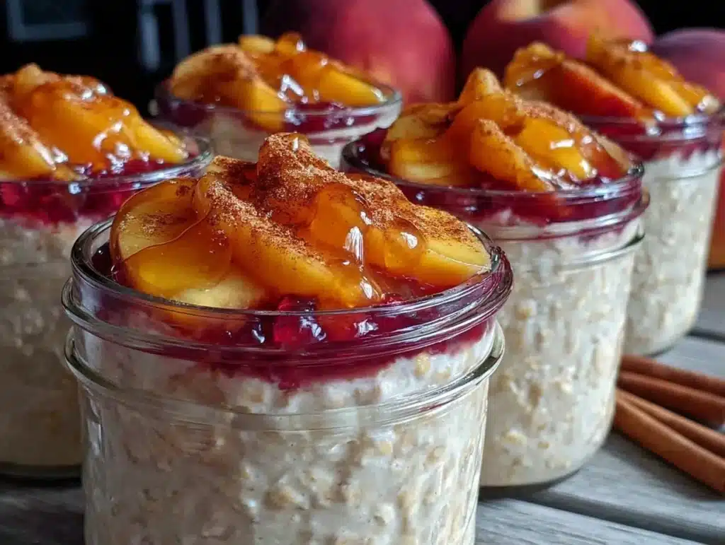 healthy peach overnight oats recipe - featured image