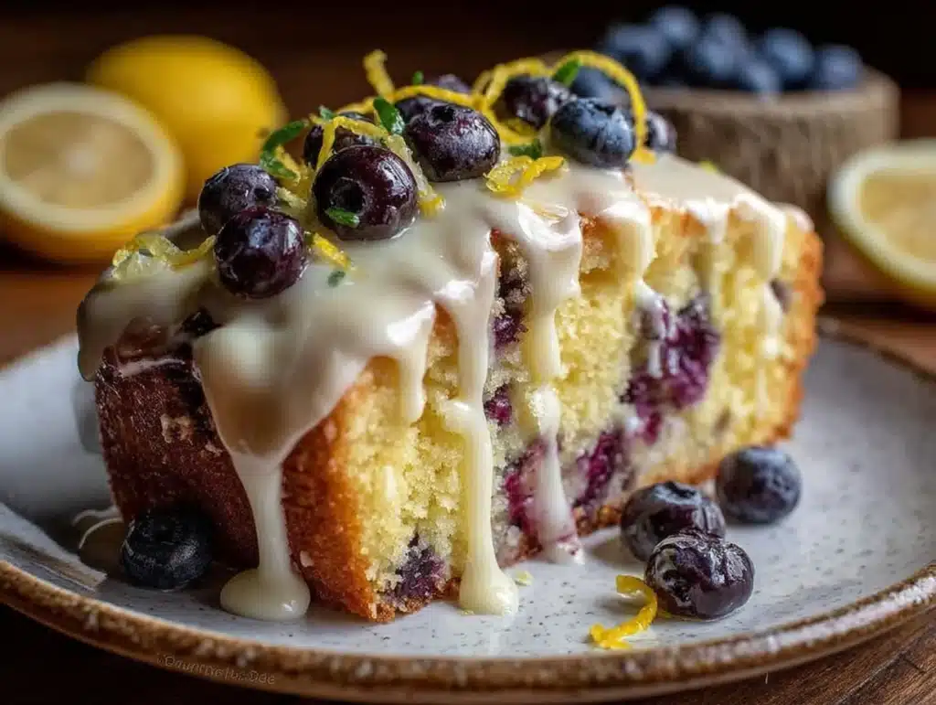 moist blueberry lemon poke cake - featured image