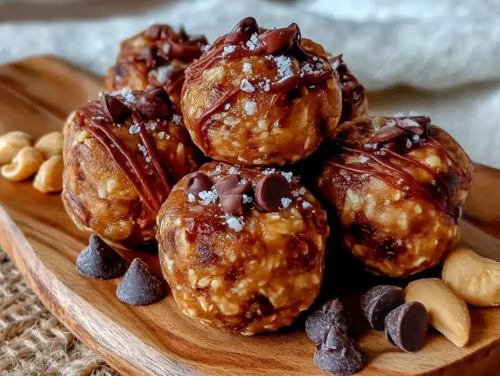 no-bake peanut butter chocolate chip protein balls - featured image