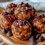 no-bake peanut butter chocolate chip protein balls - featured image