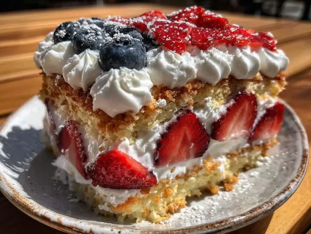 patriotic strawberry shortcake flag cake - featured image