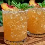 peach basil bourbon smash mocktail - featured image