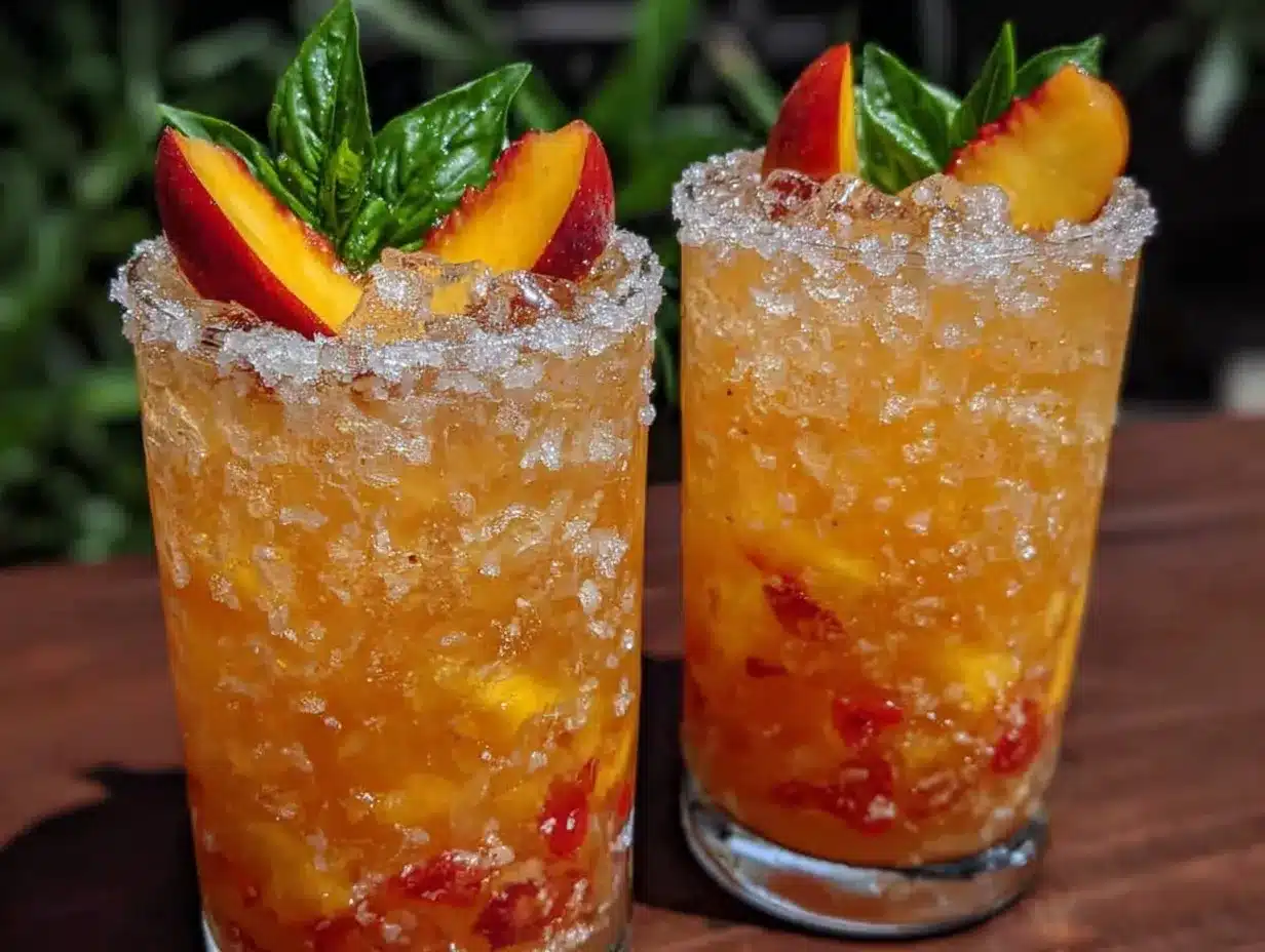 peach basil bourbon smash mocktail preparation steps
