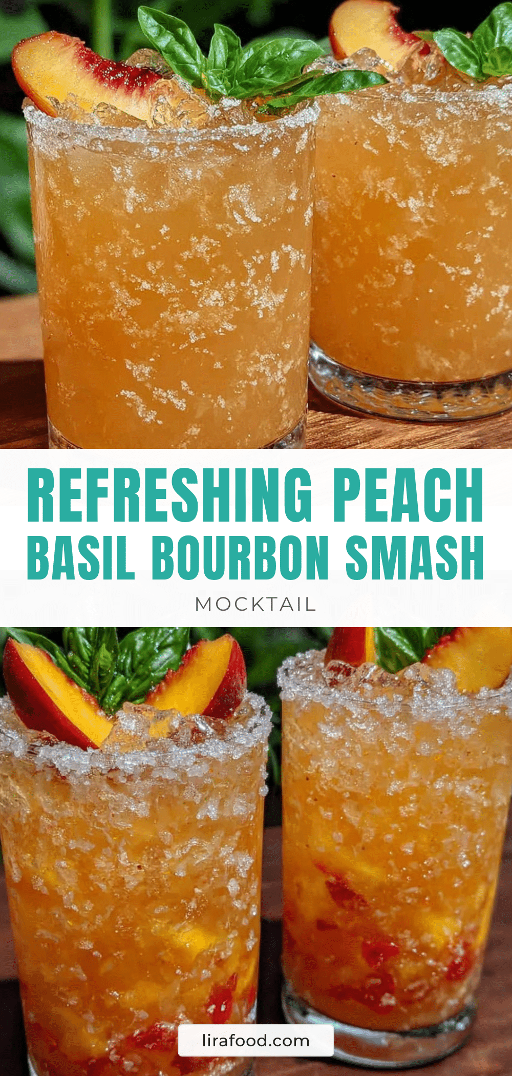peach basil bourbon smash mocktail recipe