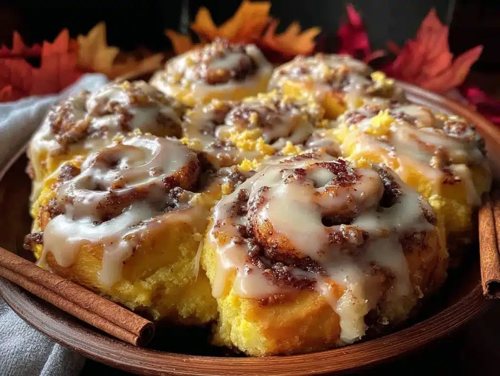 slow cooker pumpkin cinnamon rolls - featured image