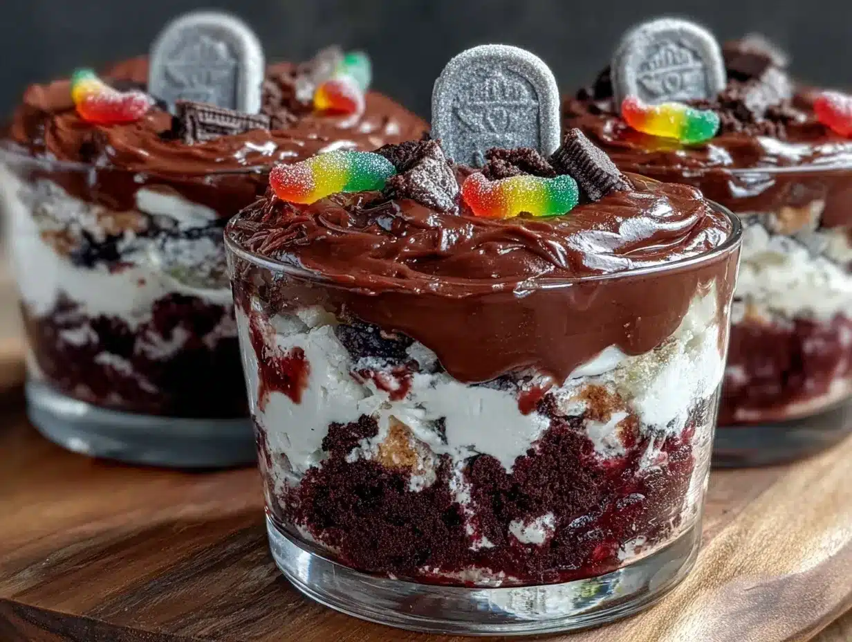 spooky graveyard oreo dirt cups preparation steps