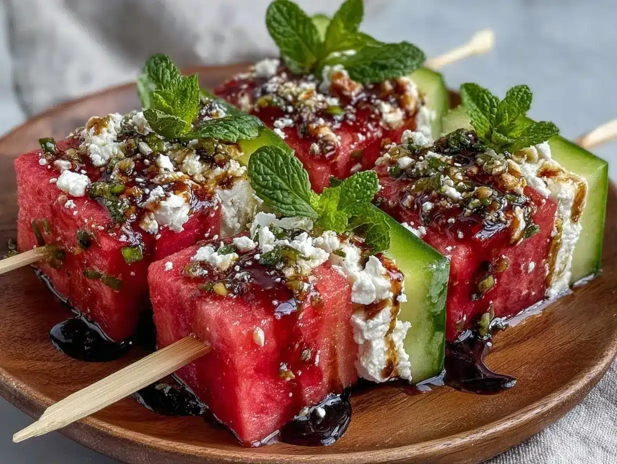 watermelon feta mint skewers preparation steps
