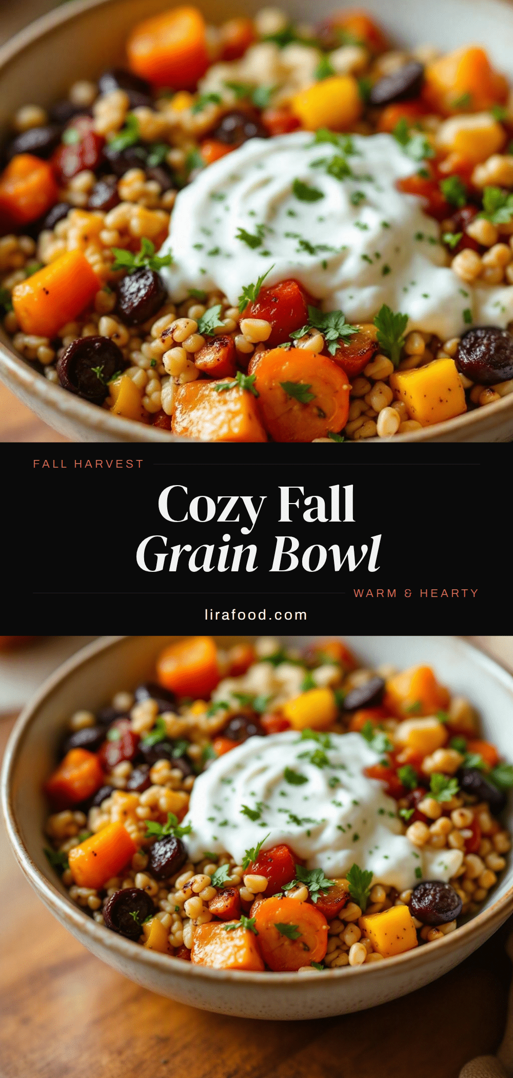 cozy fall harvest grain bowl with roasted vegetables recipe