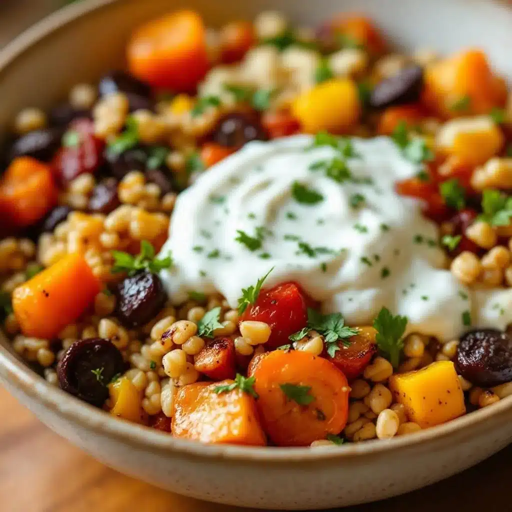cozy fall harvest grain bowl with roasted vegetables - featured image
