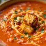 creamy tomato soup with grilled cheese croutons - featured image