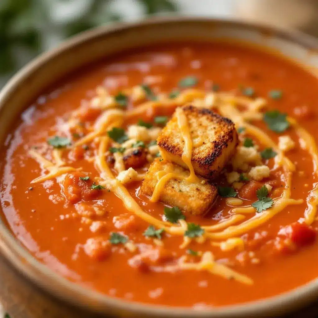 creamy tomato soup with grilled cheese croutons preparation steps