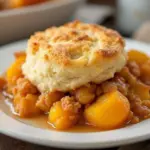 peach cobbler with buttermilk biscuits - featured image