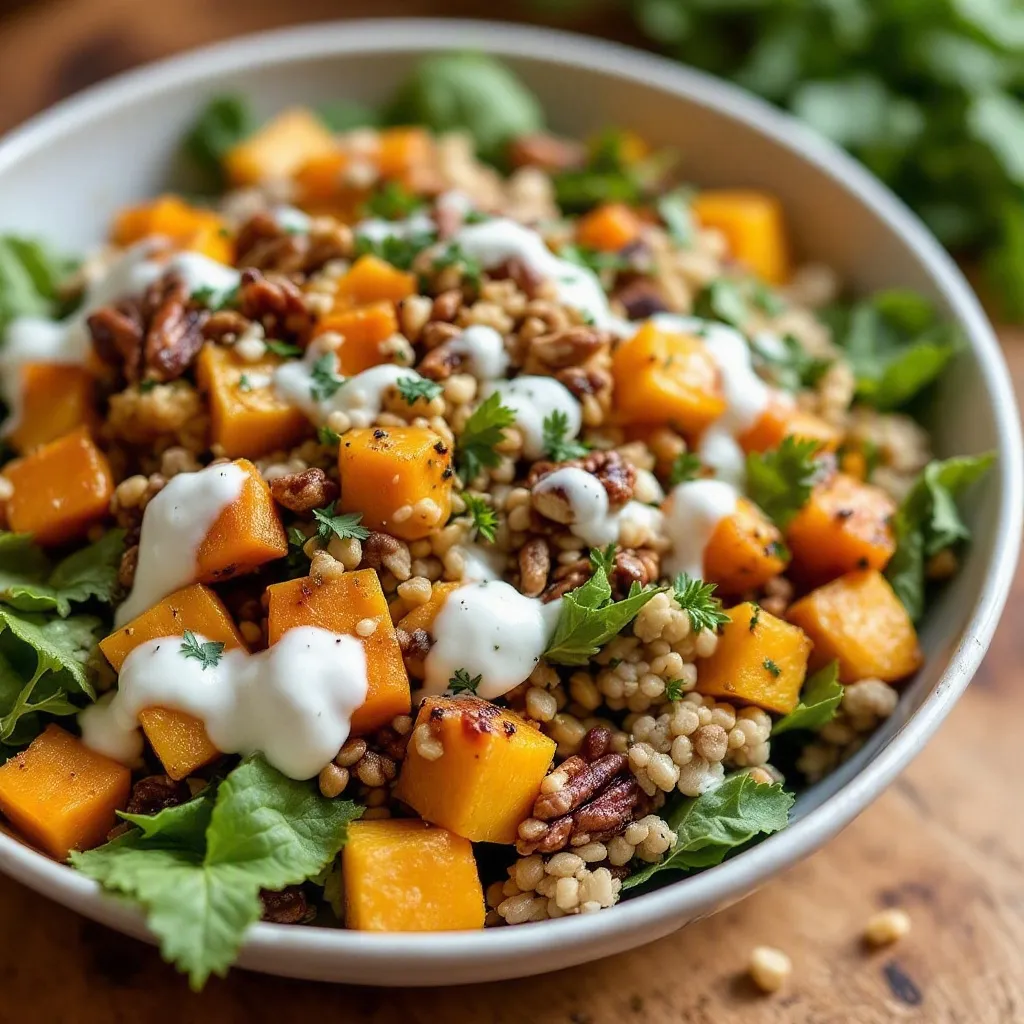 cozy autumn harvest salad with roasted squash preparation steps