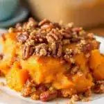 creamy brown sugar pecan sweet potato casserole - featured image