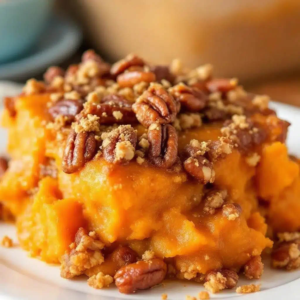 creamy brown sugar pecan sweet potato casserole - featured image
