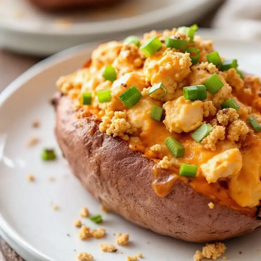 creamy buffalo chicken stuffed sweet potatoes preparation steps