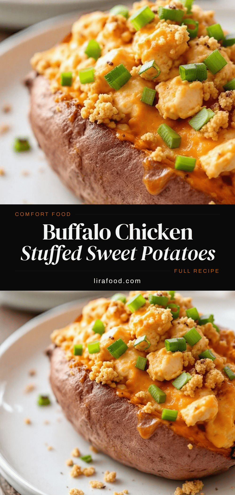 creamy buffalo chicken stuffed sweet potatoes recipe