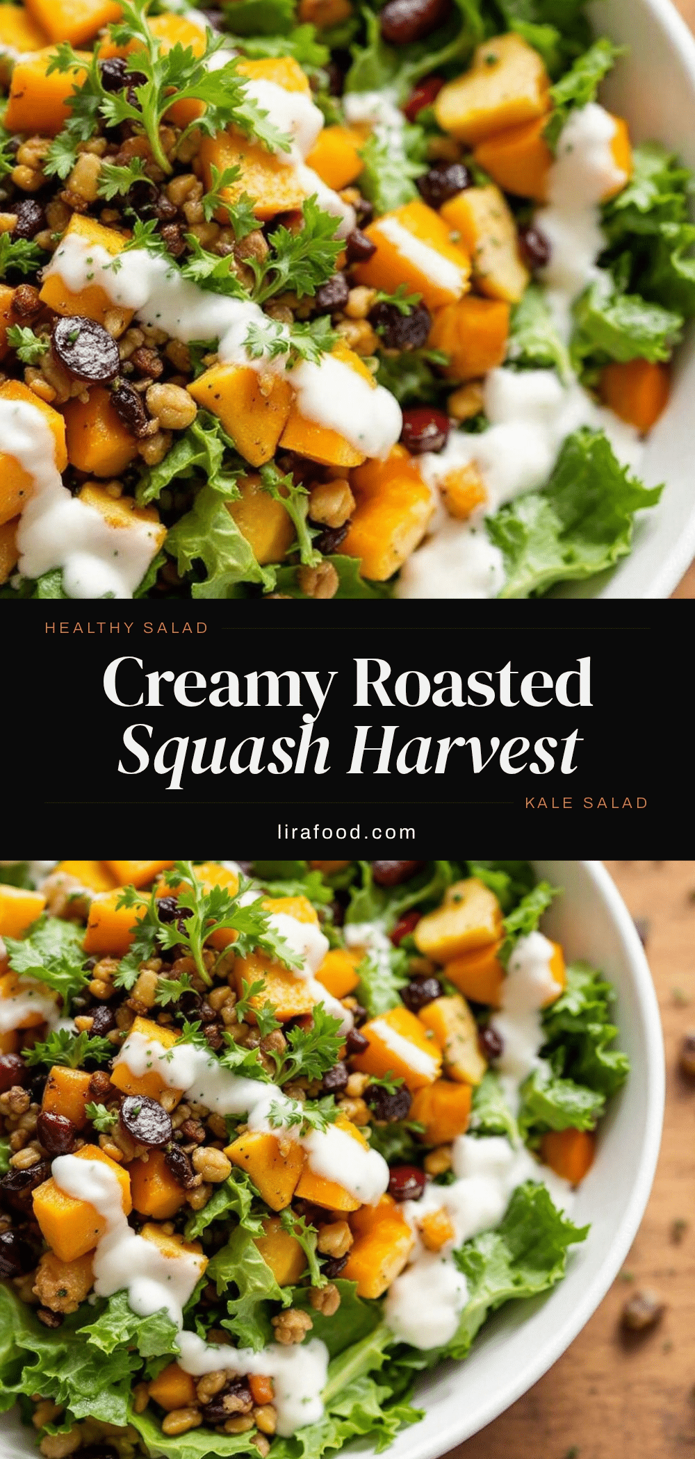 creamy harvest kale salad with roasted squash recipe