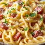 creamy italian pasta salad with salami and provolone - featured image