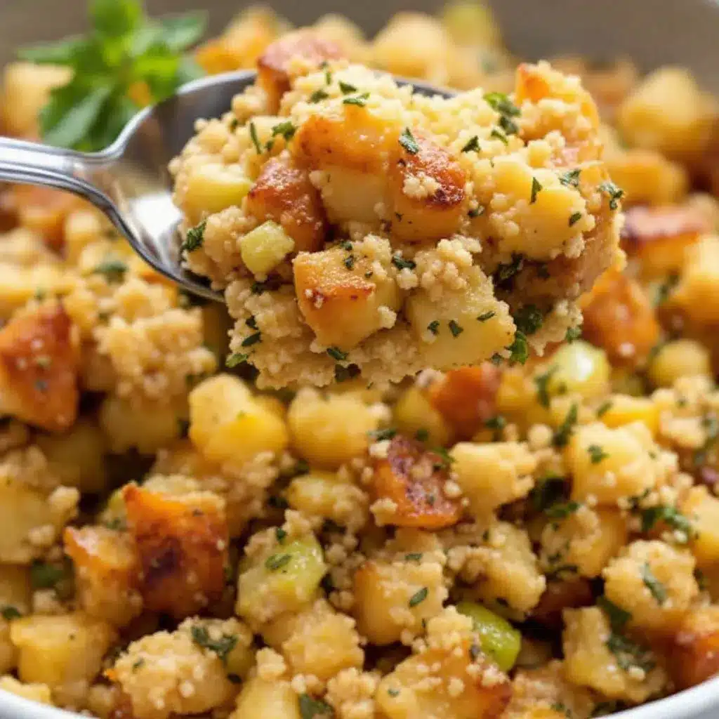 crispy gluten-free herb stuffing with celery preparation steps