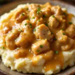 crockpot chicken and gravy over mashed potatoes - featured image