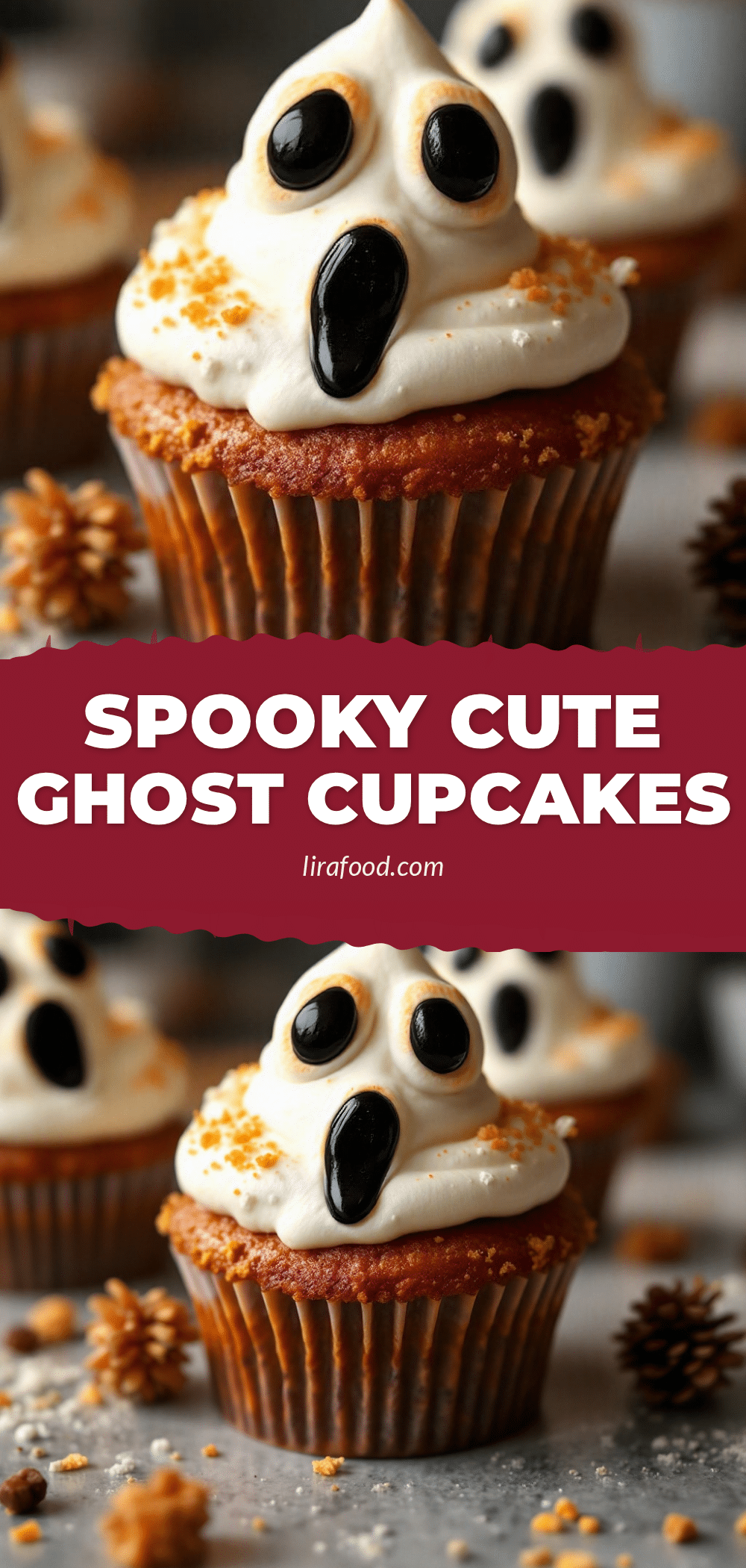 Cute Ghost Cupcakes with Marshmallow Faces recipe