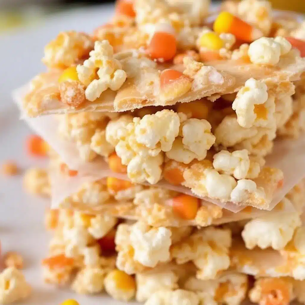 easy candy corn popcorn bark - featured image